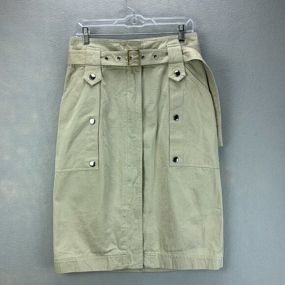 Coach Skirt Womens 8 Khaki Safari Belted Straight Cotton Cargo Pockets Zipper - Picture 1 of 16